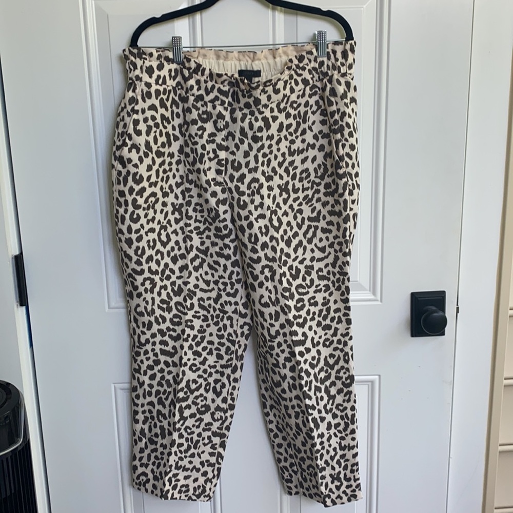 NWOT JCrew  linen leopard ruffle waist pants-14